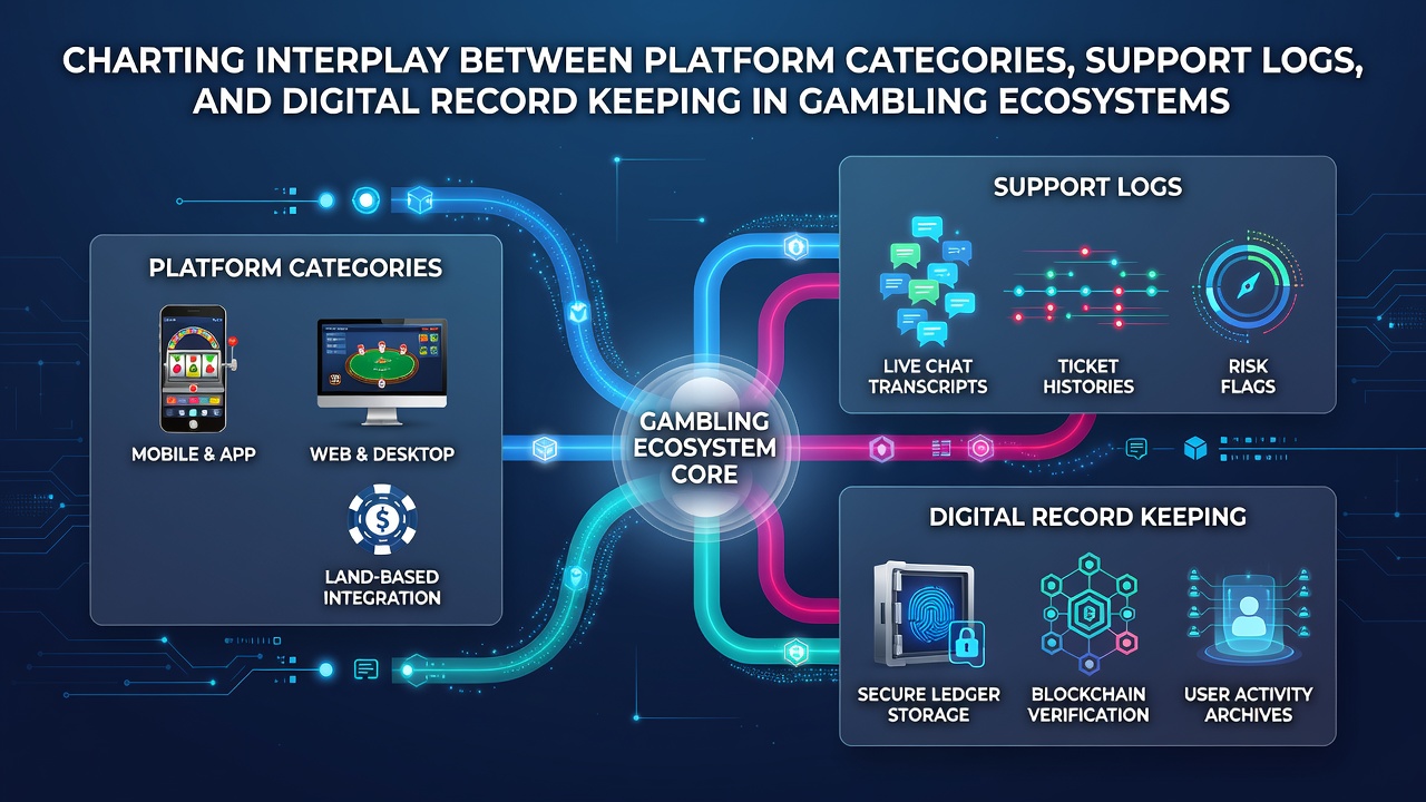 Diagram showing platform categories intersecting with support logs and digital record keeping systems in gambling environments