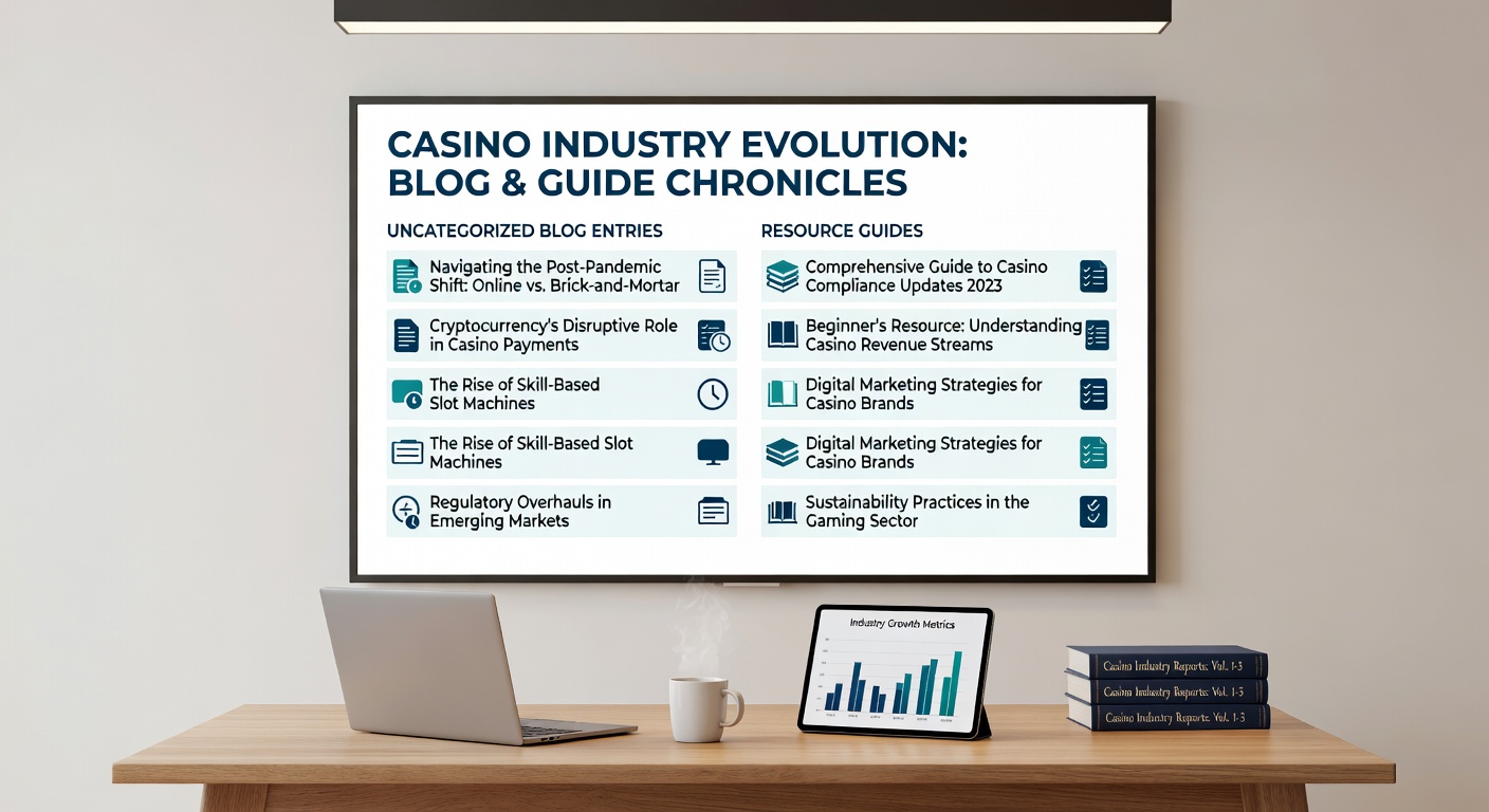 Resource guide pages open alongside timeline notes showing casino industry regulatory and technology updates