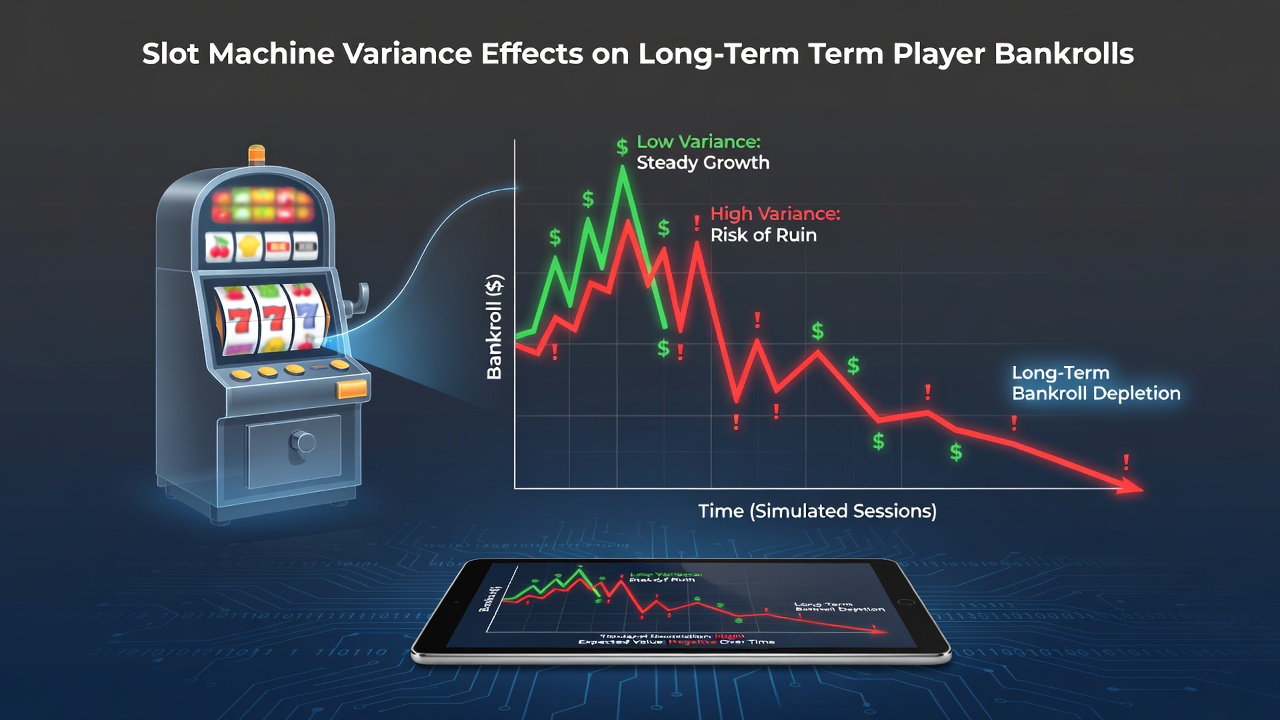 Illustration of slot machine reels displaying variance patterns in a virtual casino interface