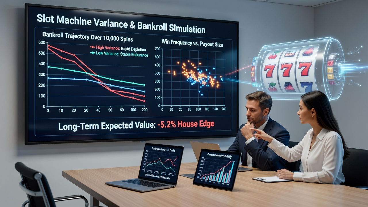 Graph showing bankroll fluctuation curves across different slot volatility levels over simulated spins