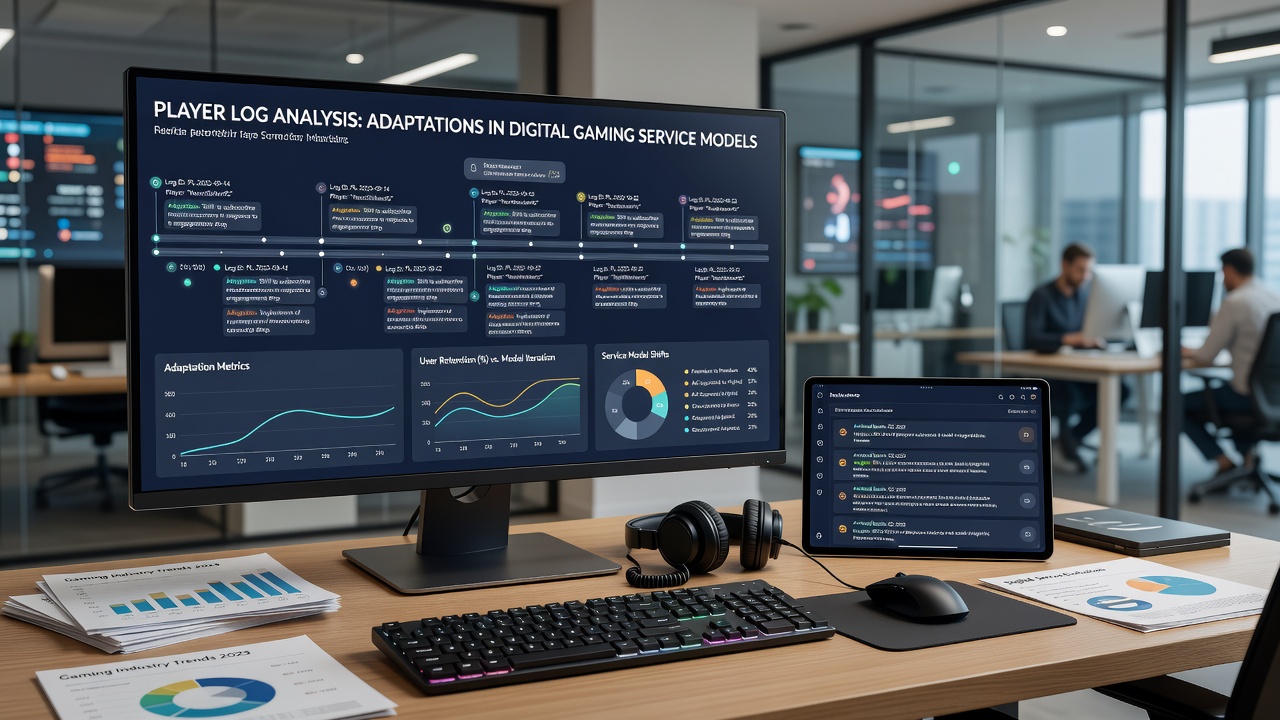 Close-up of server logs and data visualization dashboards showing player engagement trends over multiple years