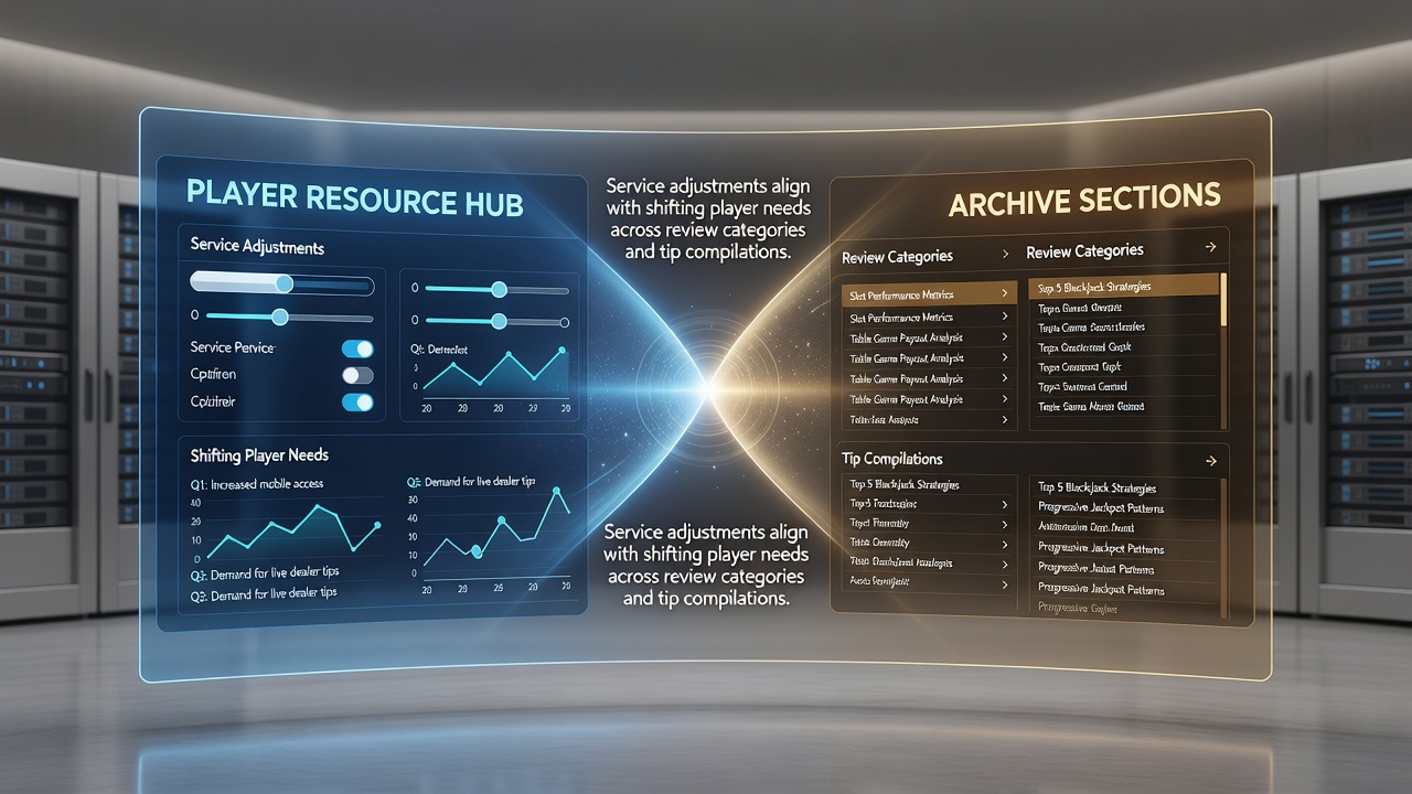 Casino platform showing integrated player resource hub and archive sections with review categories and tip compilations
