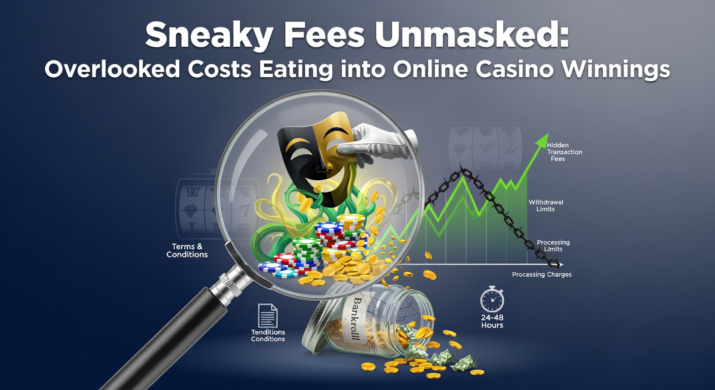Digital graphic showing hidden fees lurking behind casino chips and glowing screens, symbolizing overlooked costs in online gambling