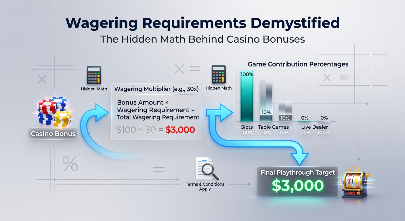 Chart illustrating game contribution percentages for wagering, from 100% on slots to 5% on table games like roulette